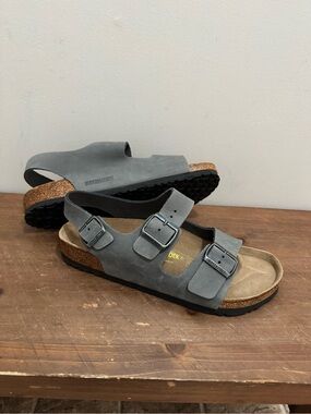 Birkenstock Men’s Size 43 Gray Three-Strap Sandals